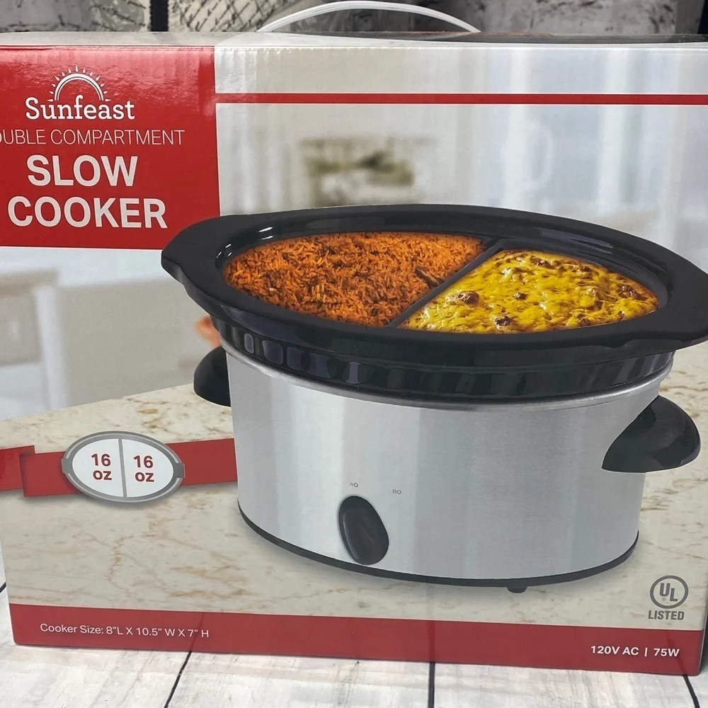 Sunfeast Double Compartment Slow Cooker – 2 x 16 oz Removable Stoneware